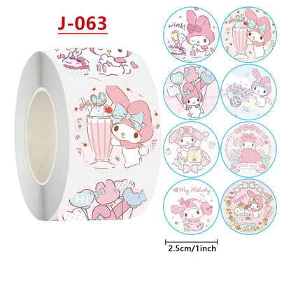 500pcs Sanrio Kawaii Sticker Roll – Hello Kitty, Kuromi & Melody Decals