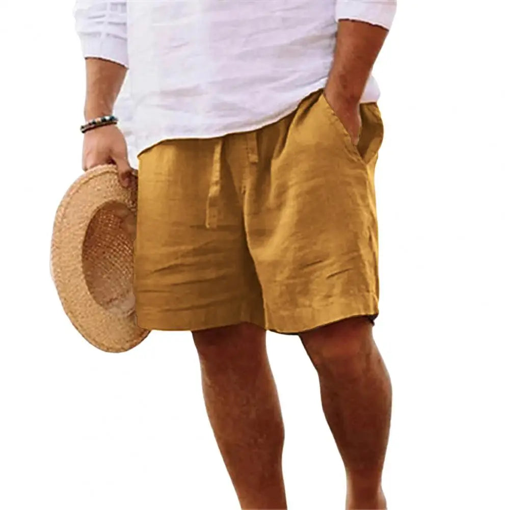 Men's Cotton Linen Drawstring Beach Shorts