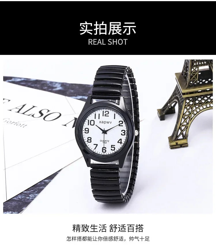 1pc Vintage Watches Women Men Creative Black and White Stainless Steel Elastic Band Watch Retro Elderly Couple Bracelet Watch