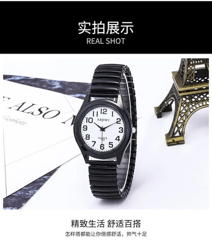 1pc Vintage Watches Women Men Creative Black and White Stainless Steel Elastic Band Watch Retro Elderly Couple Bracelet Watch