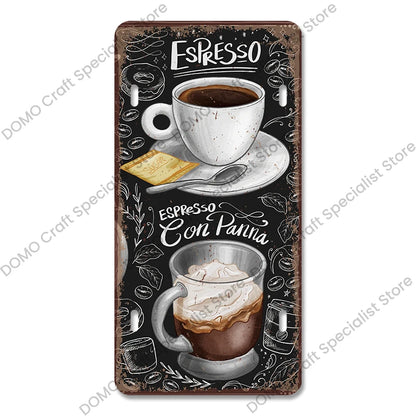 Coffee Licenses Plate Vintage Metal Tin Signs Retro Coffee Time Metal Plaques for Cafe Kitchen Living Room Home Wall Art Decor