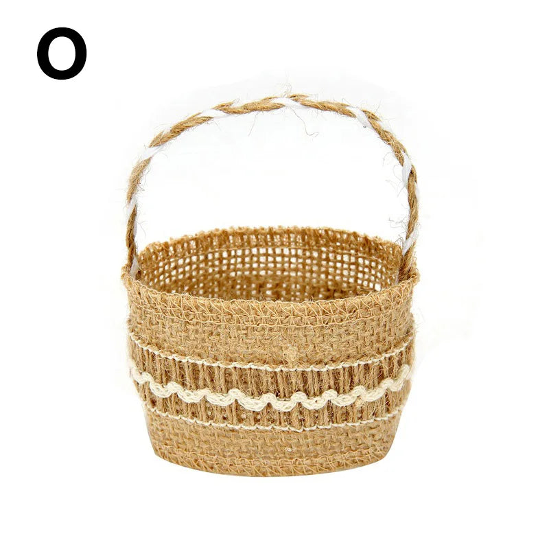 Wedding Lace Burlap Flower Basket Linen Candy Storage Bag Wedding Party Baby Shower Favour Gift Bag