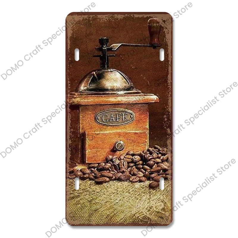 Coffee Licenses Plate Vintage Metal Tin Signs Retro Coffee Time Metal Plaques for Cafe Kitchen Living Room Home Wall Art Decor