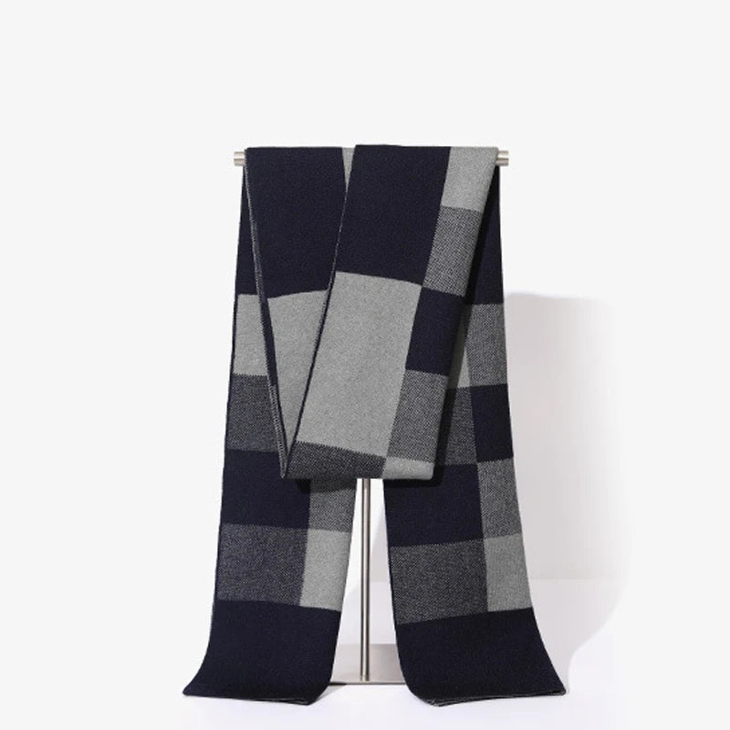 High Quality Wool Blend Scarf Men Thick Versatile Stripe Cashmere Muffler