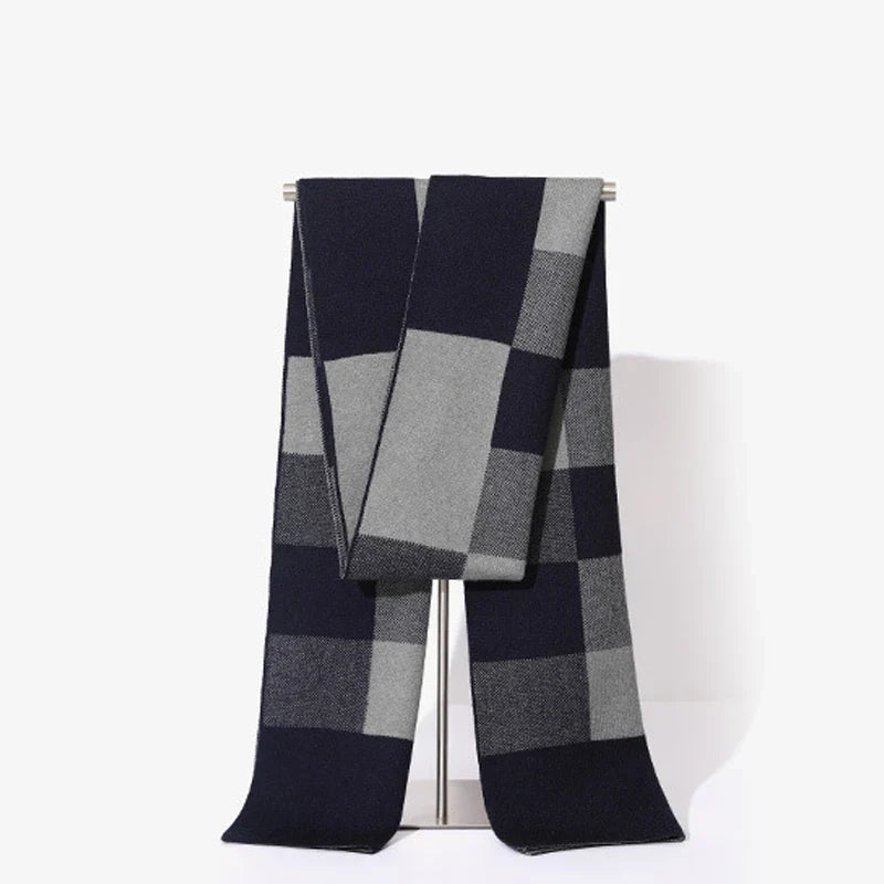High Quality Wool Blend Scarf Men Thick Versatile Stripe Cashmere Muffler