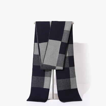 High Quality Wool Blend Scarf Men Thick Versatile Stripe Cashmere Muffler