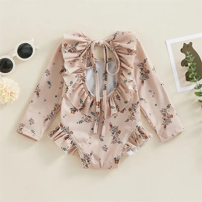 Baby Girl Floral Print Backless Bathing Suit
