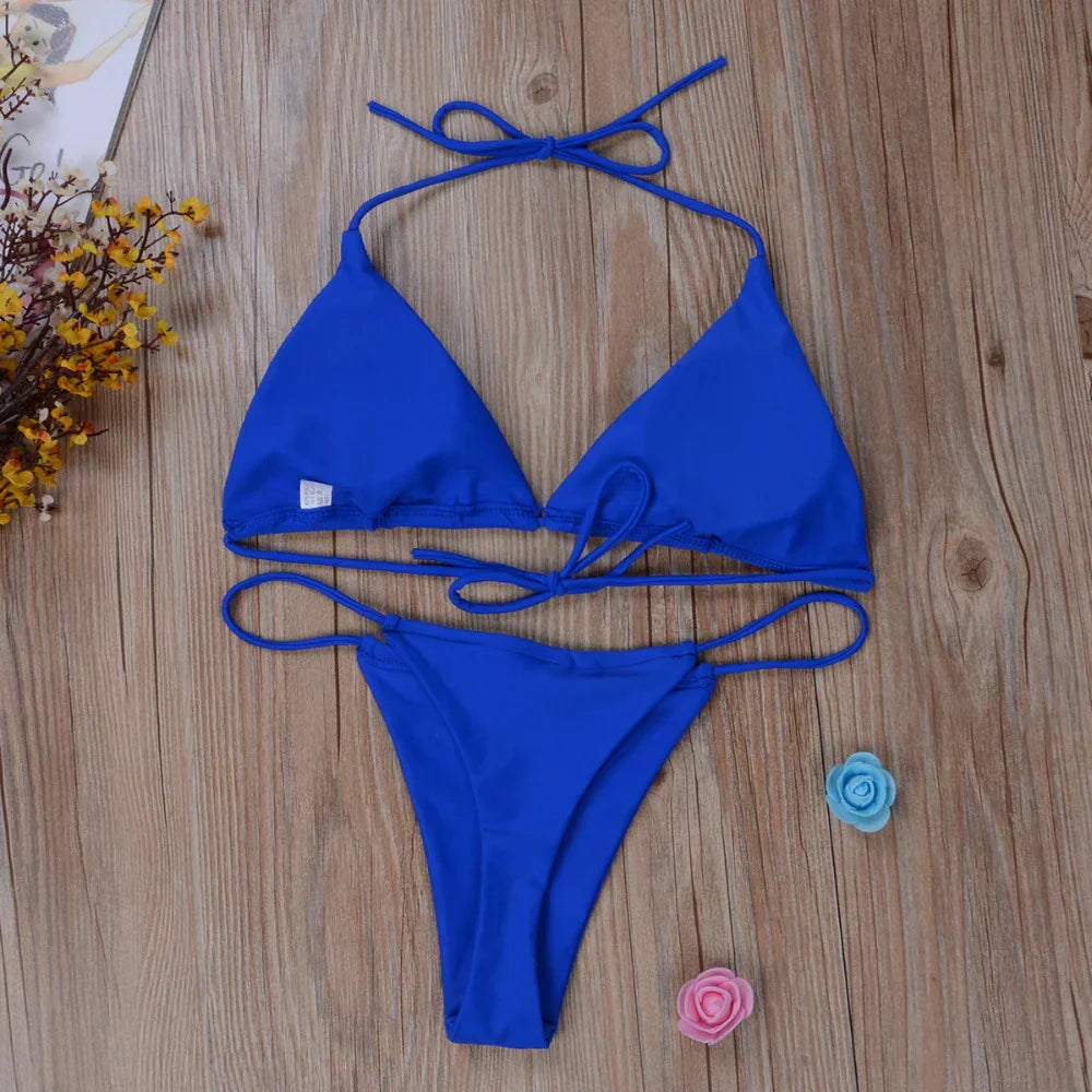 Women Bikini Set Sexy Side Tie Thong Swimsuit Bandage Style Brazilian Swimwear Ultrathin Bra & Brief Sets Erotic Lingerie Set