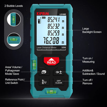 Kiprim Laser Rangefinder 50M 70M 100M Mini Laser Measurement Tool Laser Tape High Accuracy  Multiple Measurement Functions