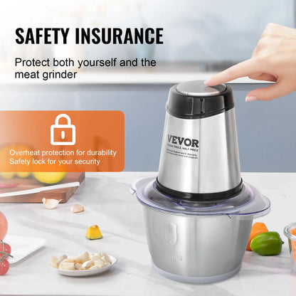 VEVOR Food Processor Electric Meat Grinder with 4Wing Stainless Steel Blades 8+5