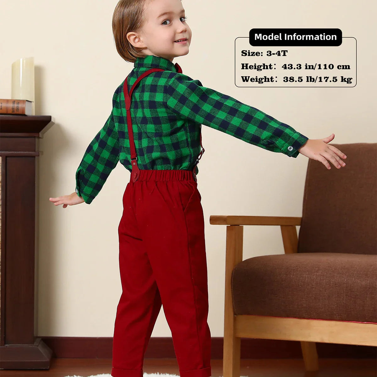 Baby Christmas Outfit Boy Kids Suit Toddler Suspenders Clothing Set