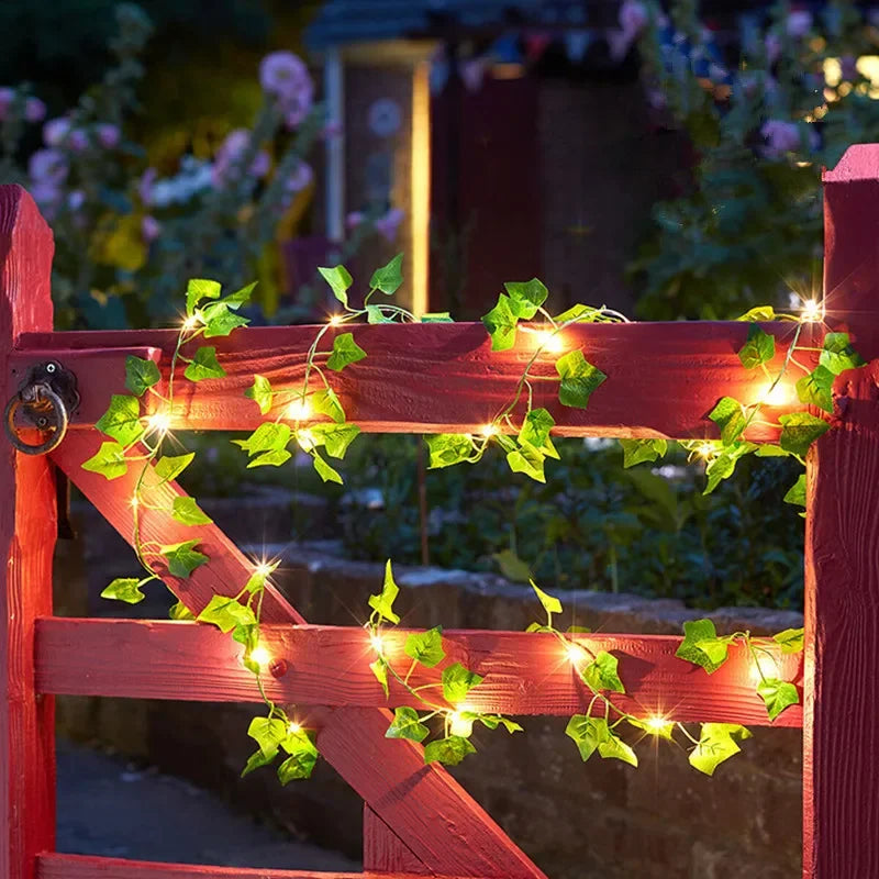 Flower Green Leaf String Lights - Artificial Vine Fairy Lights Battery Powered Christmas