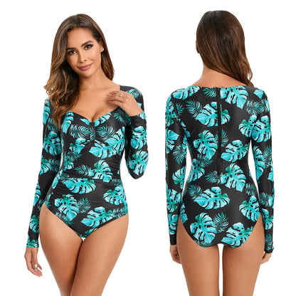 Surfing Long Sleeve Swimwear Print Bathing Suit Women