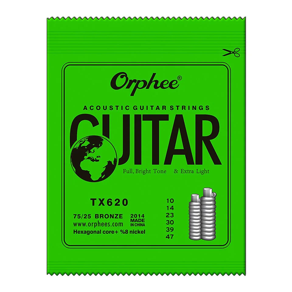 Orphee Acoustic Guitar String 6Pcs/Set Hexagonal Core Full Bright Tone Folk Guitar String TX620 TX630 TX640 Guitar Accessories