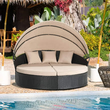 Patio Furniture Outdoor Garden Round Daybed with Retractable Canopy Wicker Rattan, Seating Separates Cushioned Seats