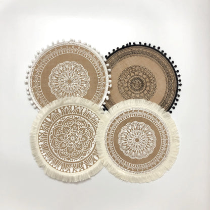 4pcs/6pcs Natural Vintage Jute Woven Placemats Bohemian Style Party Party Decoration Hanging Wall Decoration Mat Vase Mat