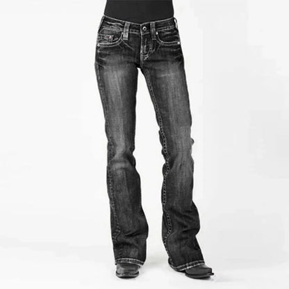 Women's Vintage Mid Waist Flared Denim Jean