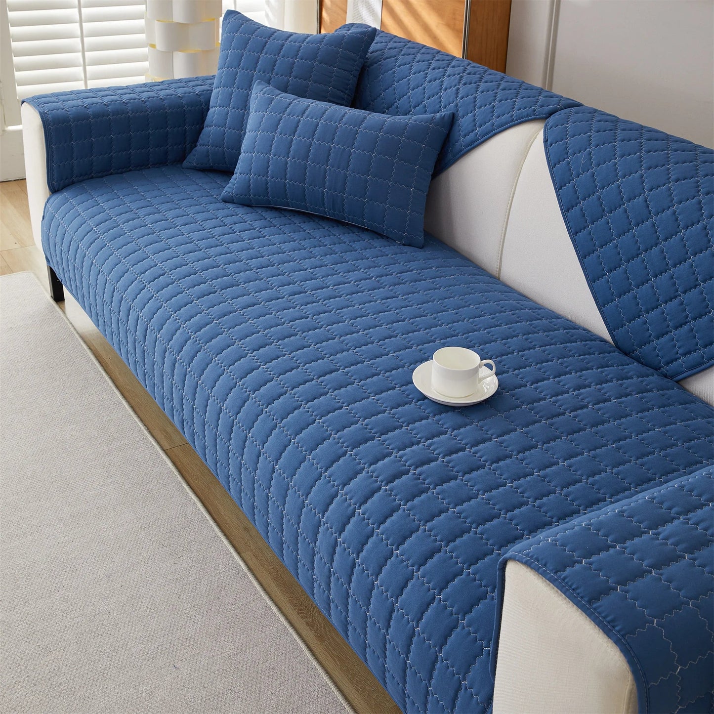 Quilted Anti Slip Sofa Cover Solid Furniture Protector