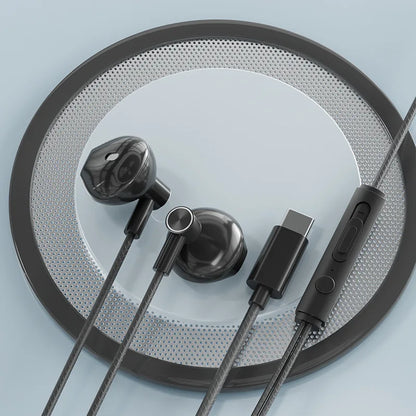Type-C In-Ear Wired Karaoke Headphones 3.5mm Stereo Music Earbud Handfree Headset Earphones with Mic