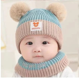 1Set Baby Hat Scarf Set Knitted Winter Hat Infant Toddler 1-5Y