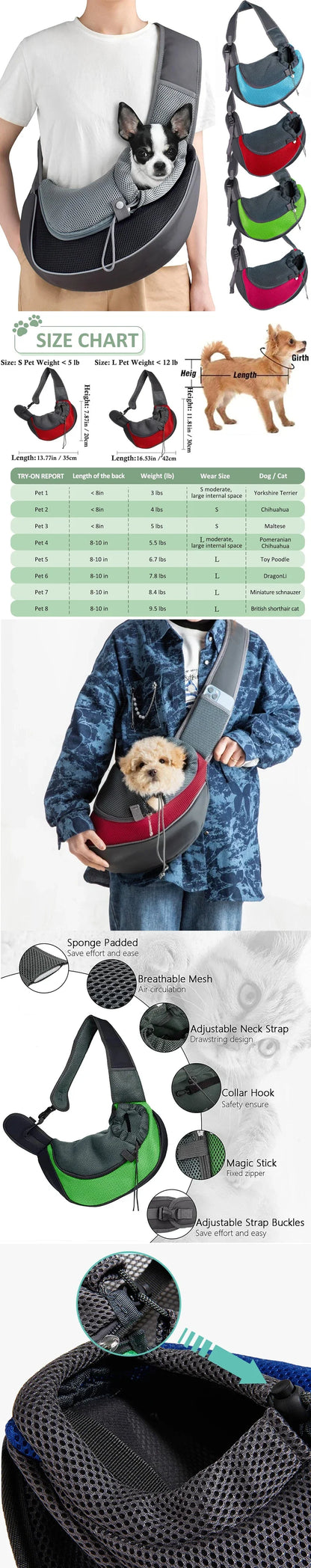 Pet Backpack Carrier Travel Tote Mesh Sling Crossbody Bag