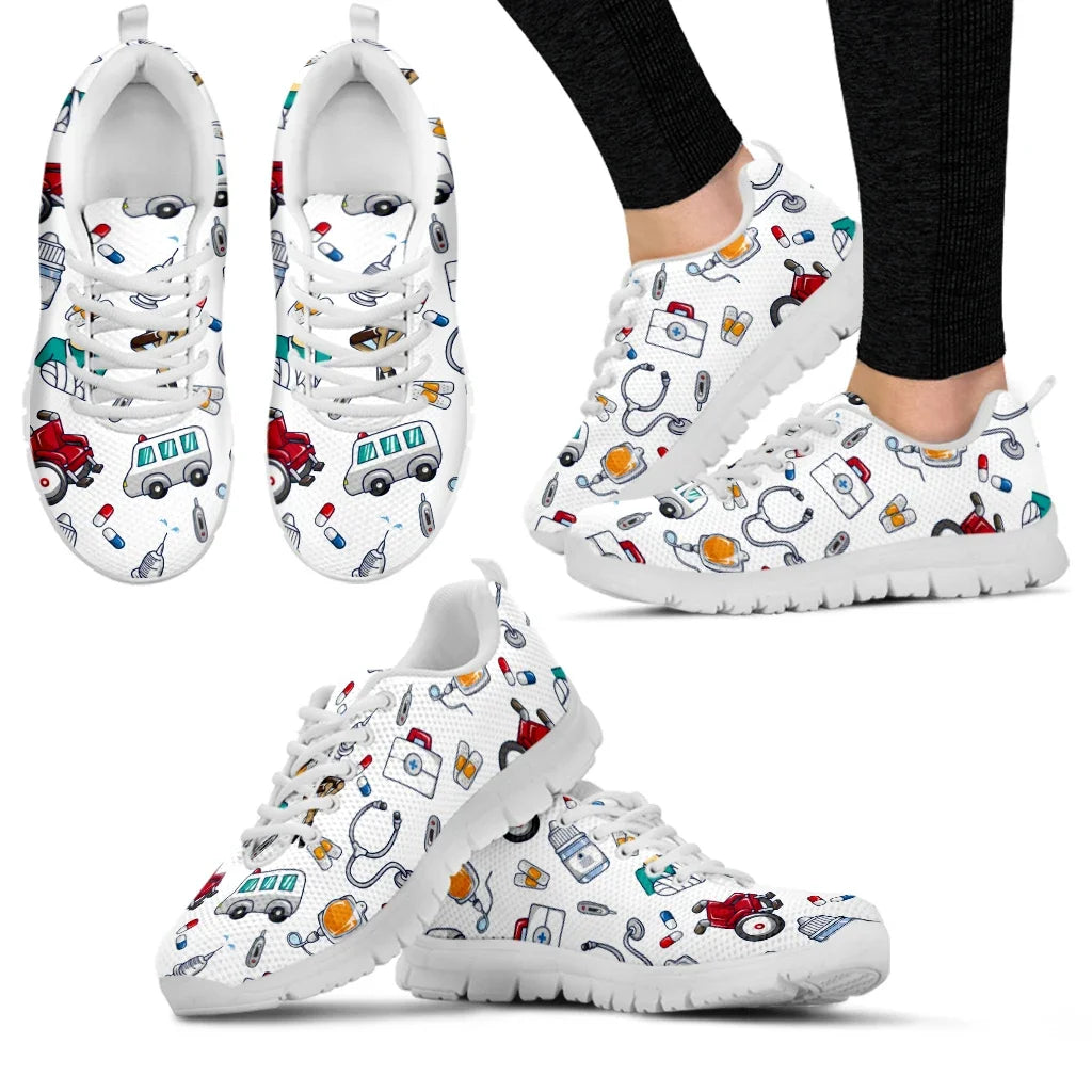 White Ambulance Medical Equipment Sneakers First Aid Printing Summer Breathable Mesh Sneakers Nurse Casual Shoes Custom Shoes