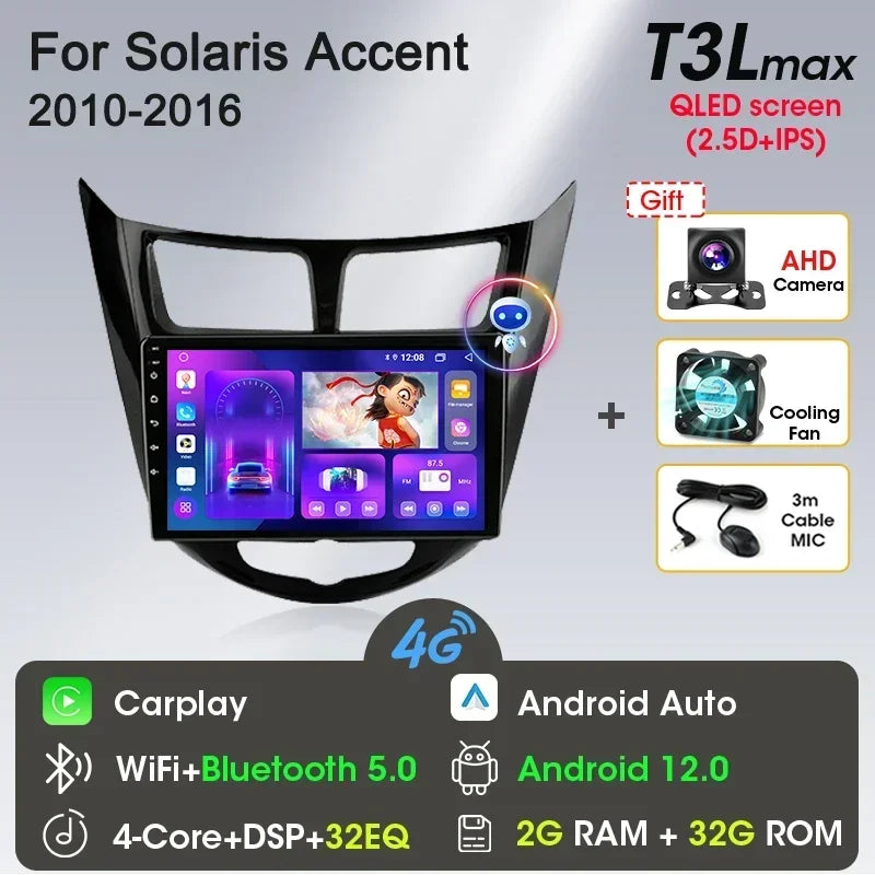 Srnubi Android 13 Carplay Car Radio for Hyundai Solaris Verna Accent 1 2010 - 2016 Multimedia Player 2 Din GPS 4G DVD Head Unit