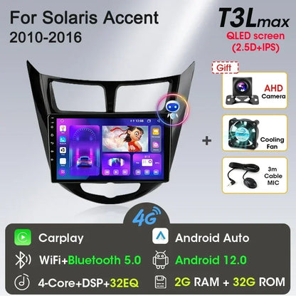 Srnubi Android 13 Carplay Car Radio for Hyundai Solaris Verna Accent 1 2010 - 2016 Multimedia Player 2 Din GPS 4G DVD Head Unit