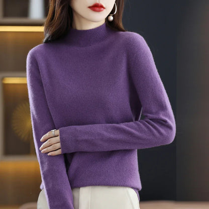 Women’s 100% Pure Wool Half Neck Pullover Sweater for Winter
