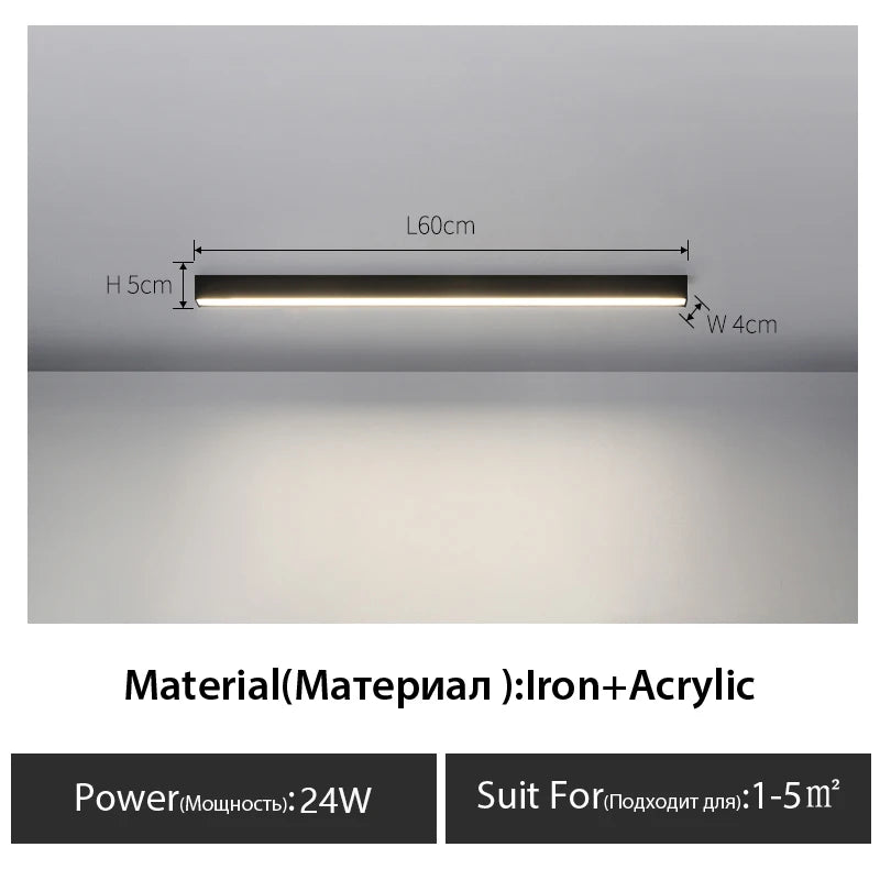Contemporary Long Strip LED Ceiling Light Fixture for Balcony, Aisle, Bedroom, and Living Room Decor