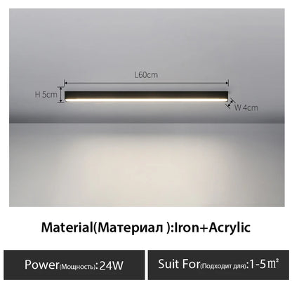 Contemporary Long Strip LED Ceiling Light Fixture for Balcony, Aisle, Bedroom, and Living Room Decor