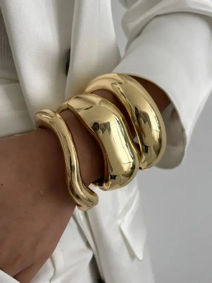 Punk Gold & Silver Geometric Wide Cuff Bangles for Women & Men