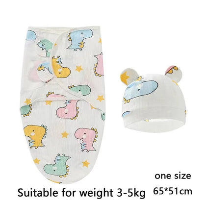 Newborn Cotton Baby Swaddle Wrap Adjustable Sleepsack Hat Set