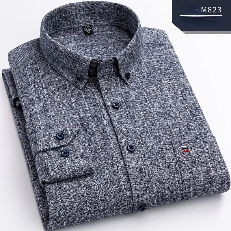 Retro Casual Brushed Cotton Plaid Enzyme Wash Embroidered Shirt