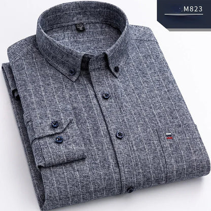 Retro Casual Brushed Cotton Plaid Enzyme Wash Embroidered Shirt