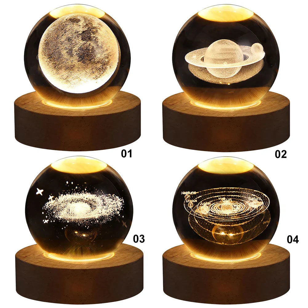 3D Crystal Lamp with Galactic Projection – USB Night Light