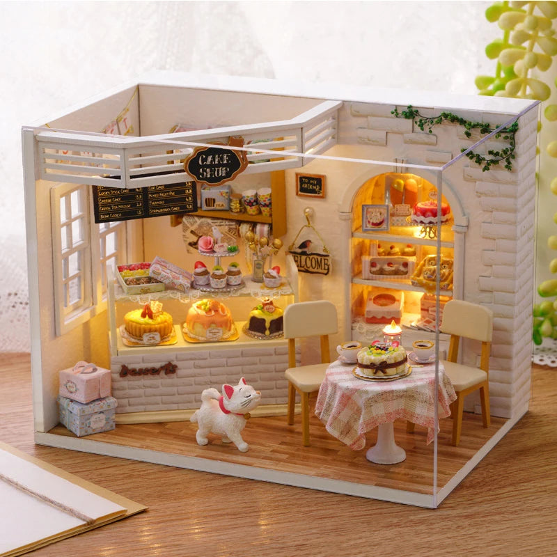 Dollhouse Miniature DIY Wooden Dollhouse Kit with Furniture with LED Light Music Sweet Time