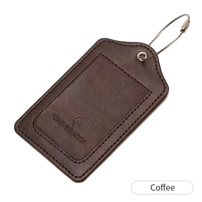 PU leather luggage tag with anti loss wire rope loop and built-in privacy protection cover, suitable for luggage and travel bags
