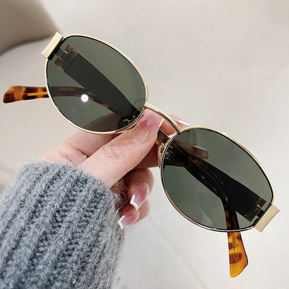 Trendy Oval Sunglasses for Women 2024 Luxury Brand Designer Metal Frame Sun Glasses Ladies Classic Vintage Round Shades Unisex