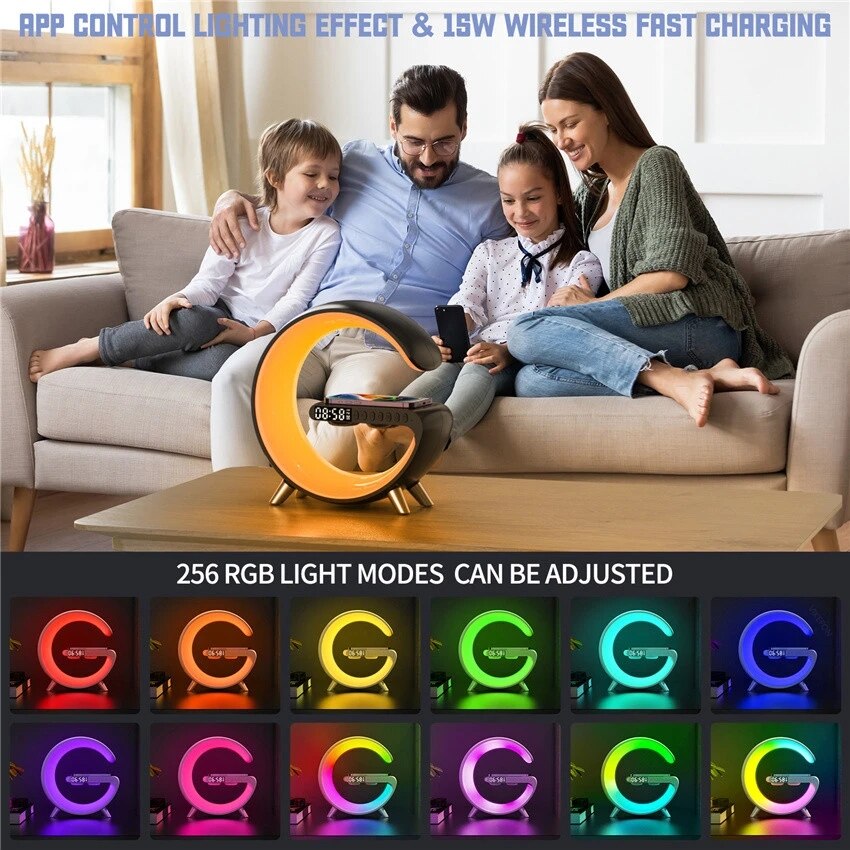 Multifunctional Wireless Charger + Stand Alarm Clock + Speaker RGB Light Fast Charging Station for iPhone X 11 12 13 14 Samsung Mobile Phones