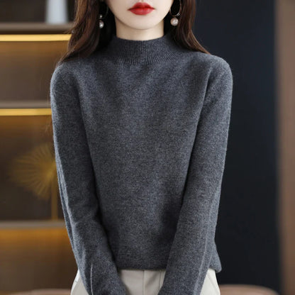 Women’s 100% Pure Wool Half Neck Pullover Sweater for Winter