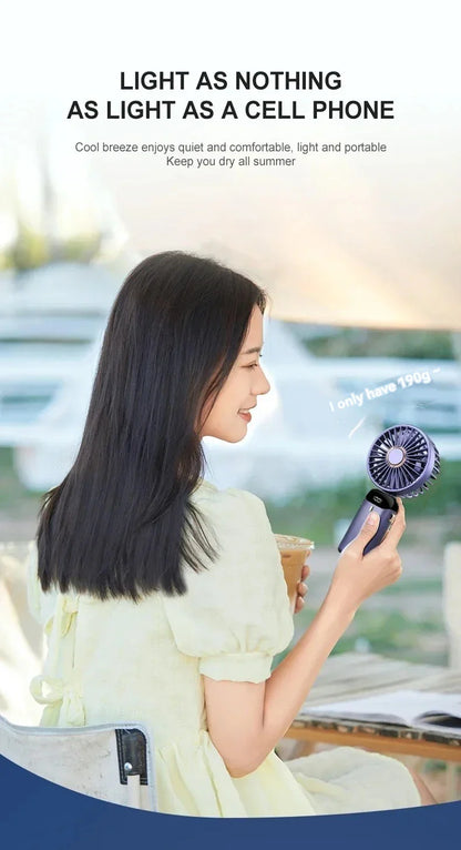 USB Handheld Mini Fan - Foldable, Portable, Neck Hanging, 5-Speed Rechargeable Fan with Phone Stand & Display Screen