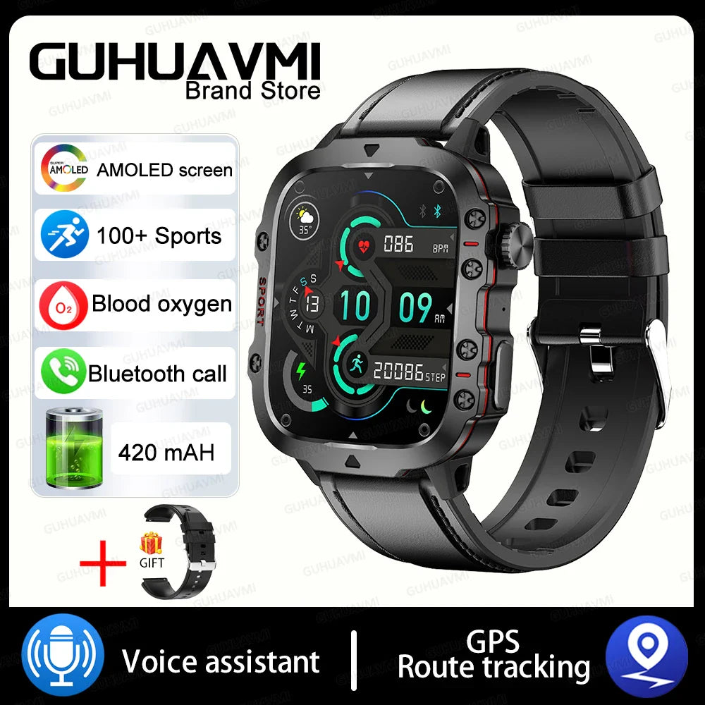 Rugged Outdoor Military Smartwatch for Men with GPS & Health Tracker