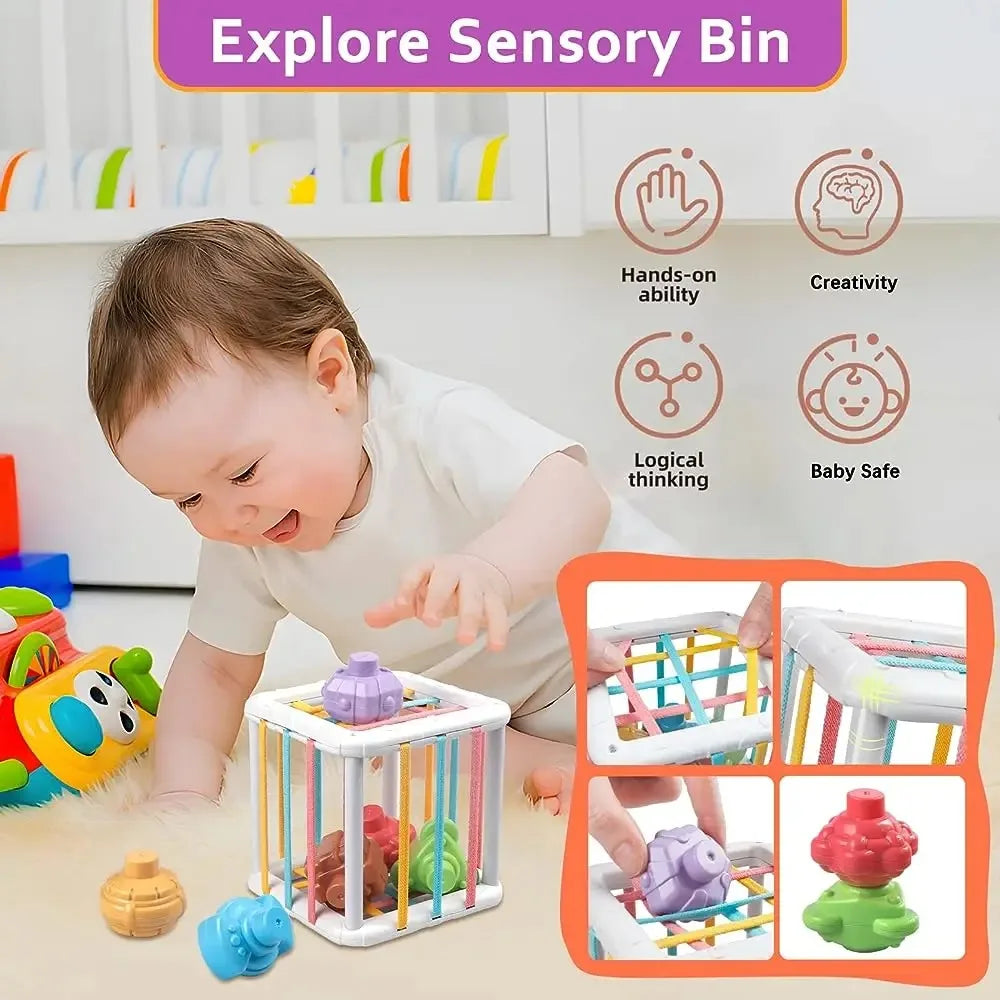 Montessori Shape Sorter Cube – Rainbow Sorting Blocks for Infants