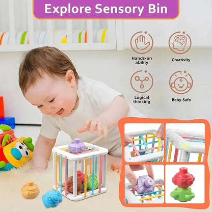 Montessori Shape Sorter Cube – Rainbow Sorting Blocks for Infants