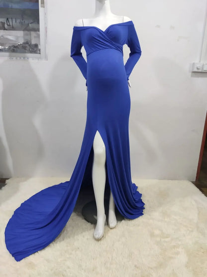 Maternity V-neck Slit Tail Dress - Trendy & Comfortable for Moms