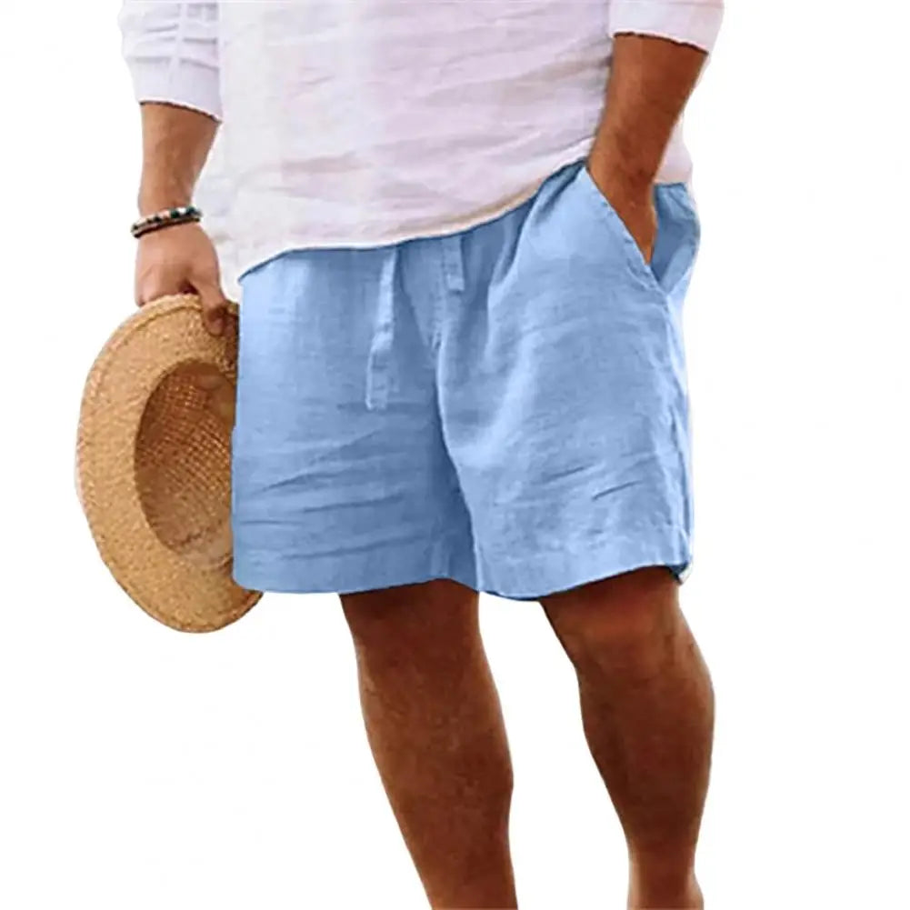 Men's Cotton Linen Drawstring Beach Shorts