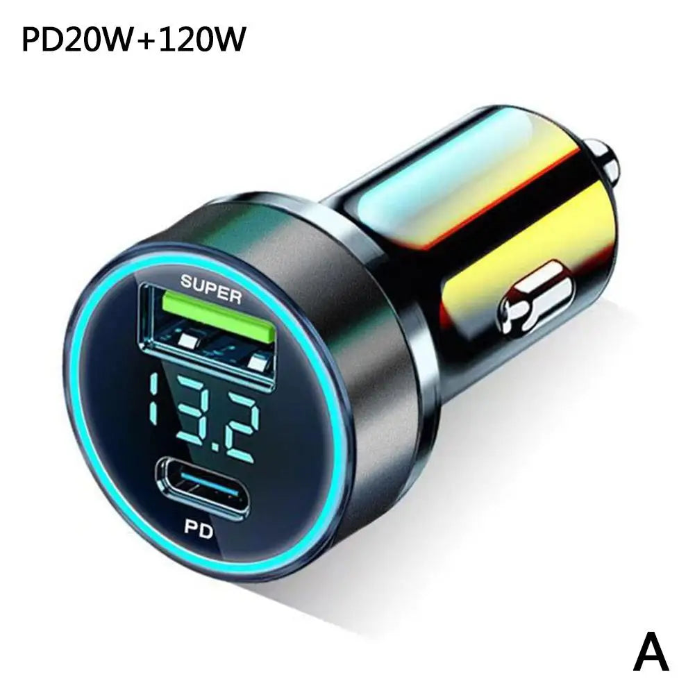 120W Portable PD 20W Car Charger - Super Fast Charge Adapter/Type C USB