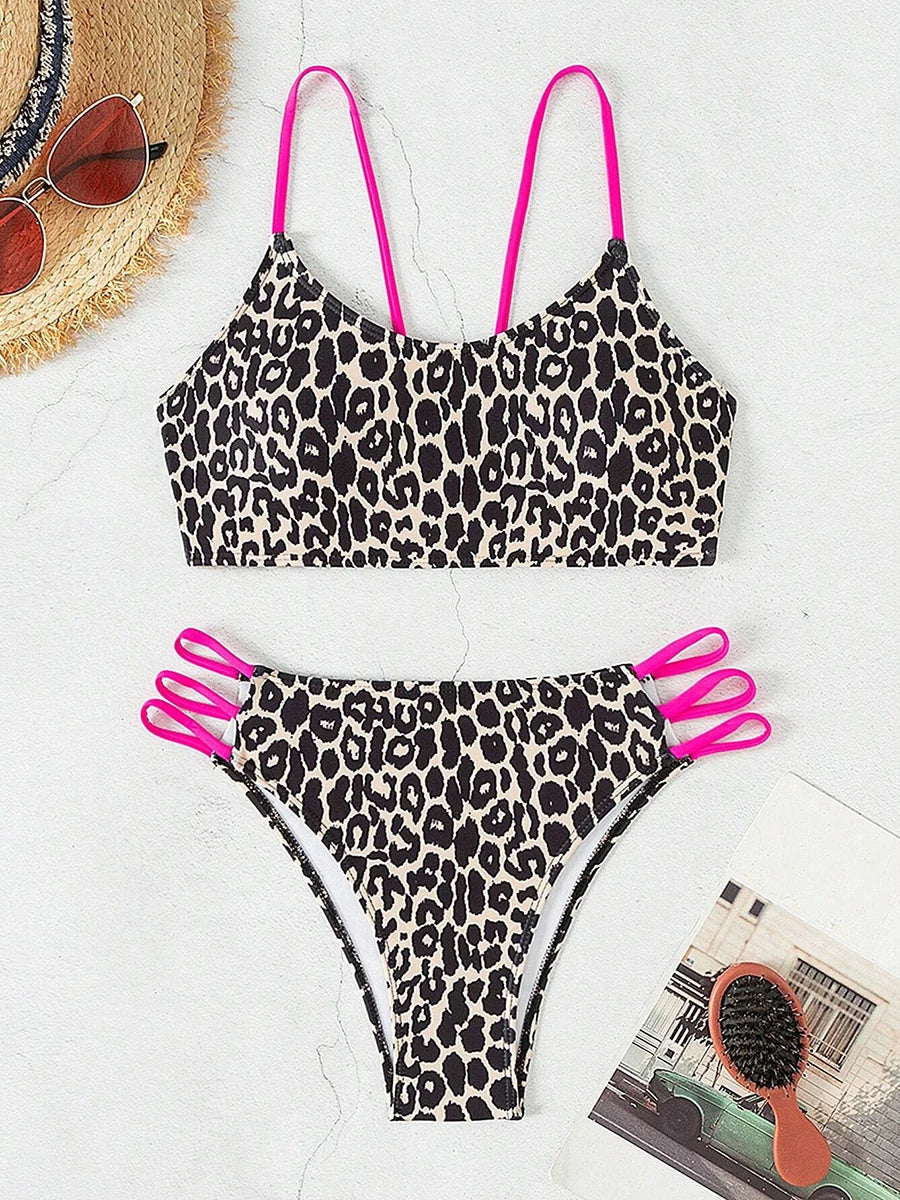Women's Leopard Print Micro Bikini Set – Sexy String Swimwear