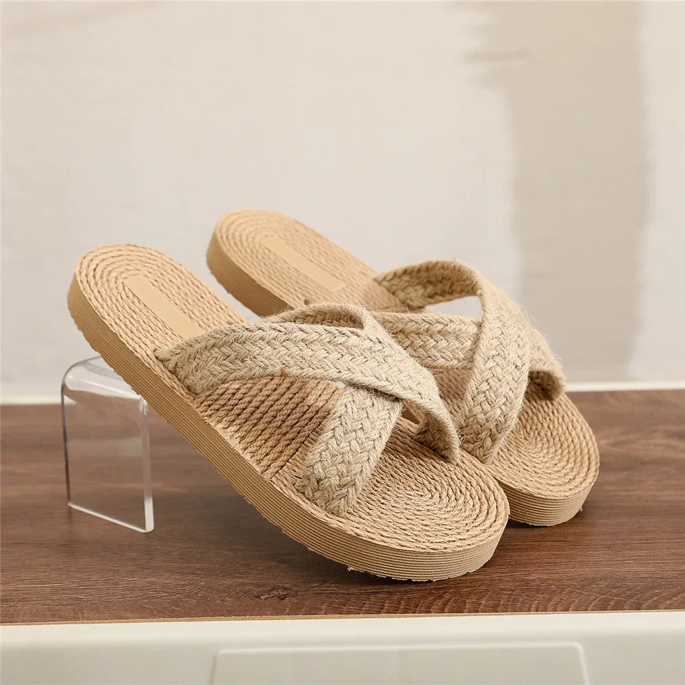 Women's fashion trend linen belt with anti slip and wear-resistant soft bottom and flat bottom